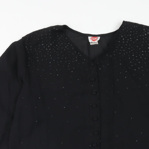 Cleo Womens Black Polyester Basic Button-Up Size 10 V-Neck