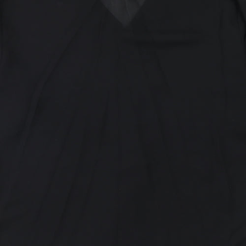 Cleo Womens Black Polyester Basic Button-Up Size 10 V-Neck