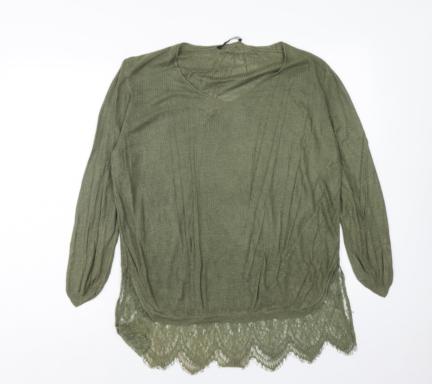 George Womens Green V-Neck Polyester Pullover Jumper Size 14 - Lace trim