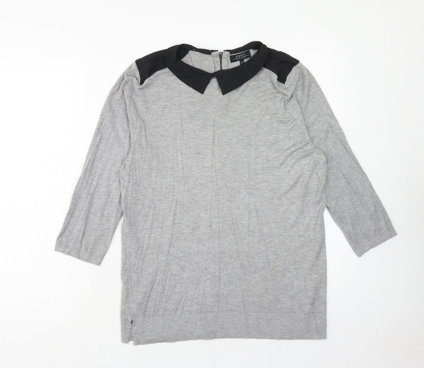 Papaya Womens Grey Collared Viscose Pullover Jumper Size 14