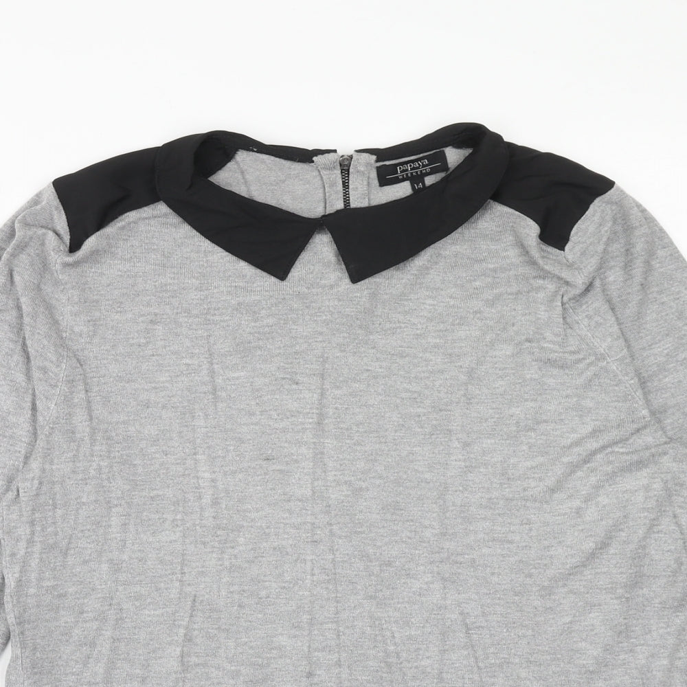 Papaya Womens Grey Collared Viscose Pullover Jumper Size 14