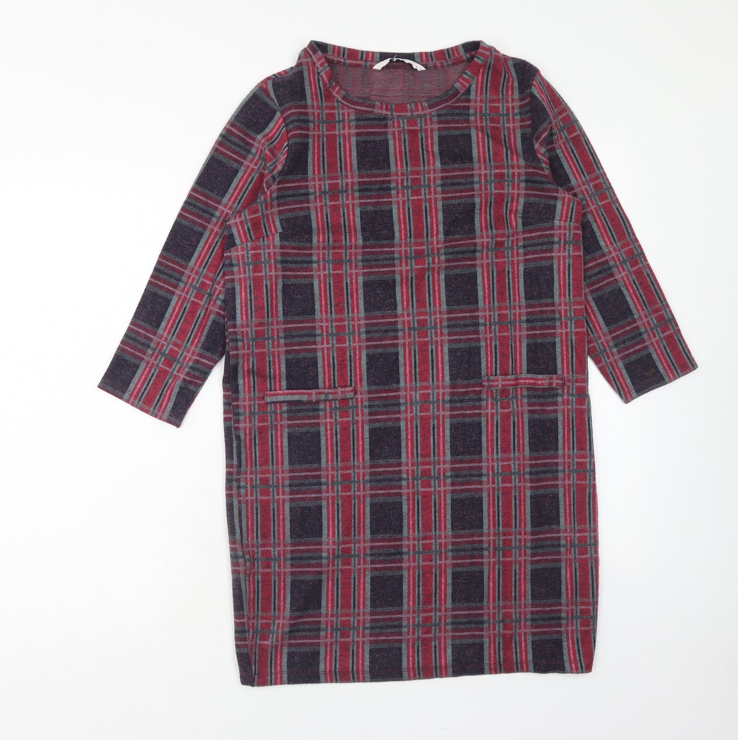 TU Womens Pink Plaid Polyester Shift Size 10 Round Neck Pullover