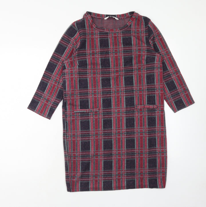 TU Womens Pink Plaid Polyester Shift Size 10 Round Neck Pullover