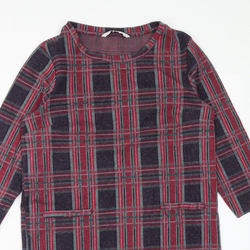 TU Womens Pink Plaid Polyester Shift Size 10 Round Neck Pullover