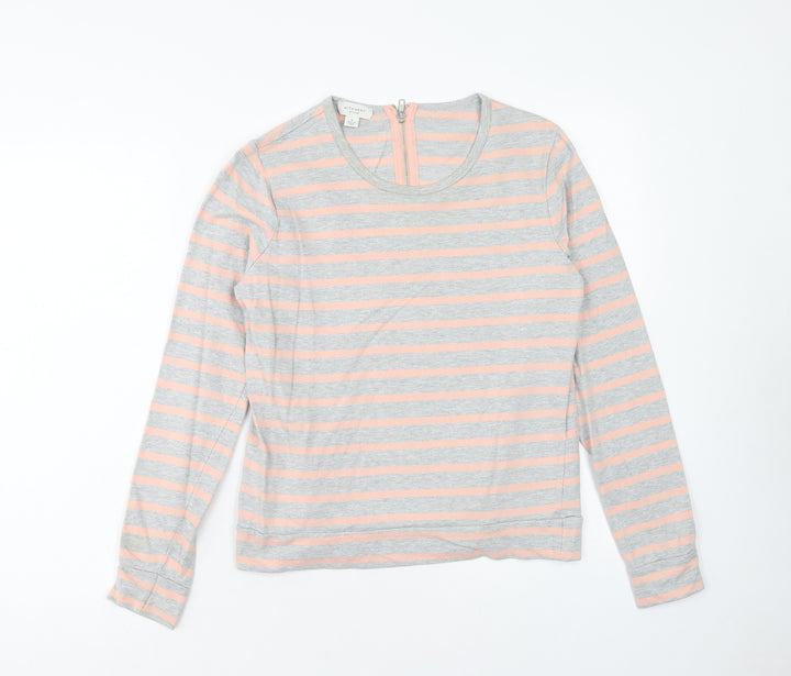 Witchery Womens Grey Striped Cotton Basic Blouse Size S Scoop Neck