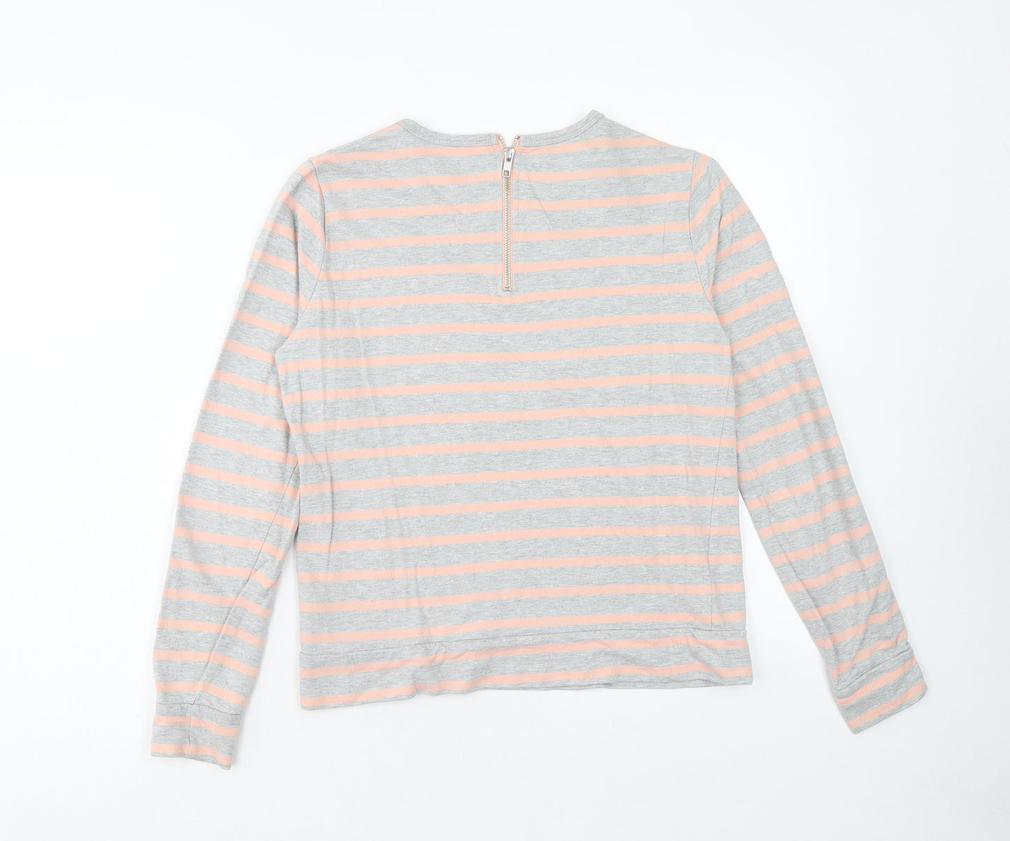 Witchery Womens Grey Striped Cotton Basic Blouse Size S Scoop Neck