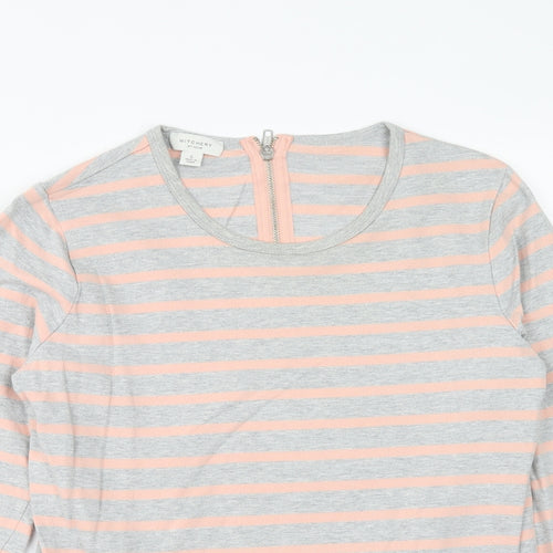 Witchery Womens Grey Striped Cotton Basic Blouse Size S Scoop Neck
