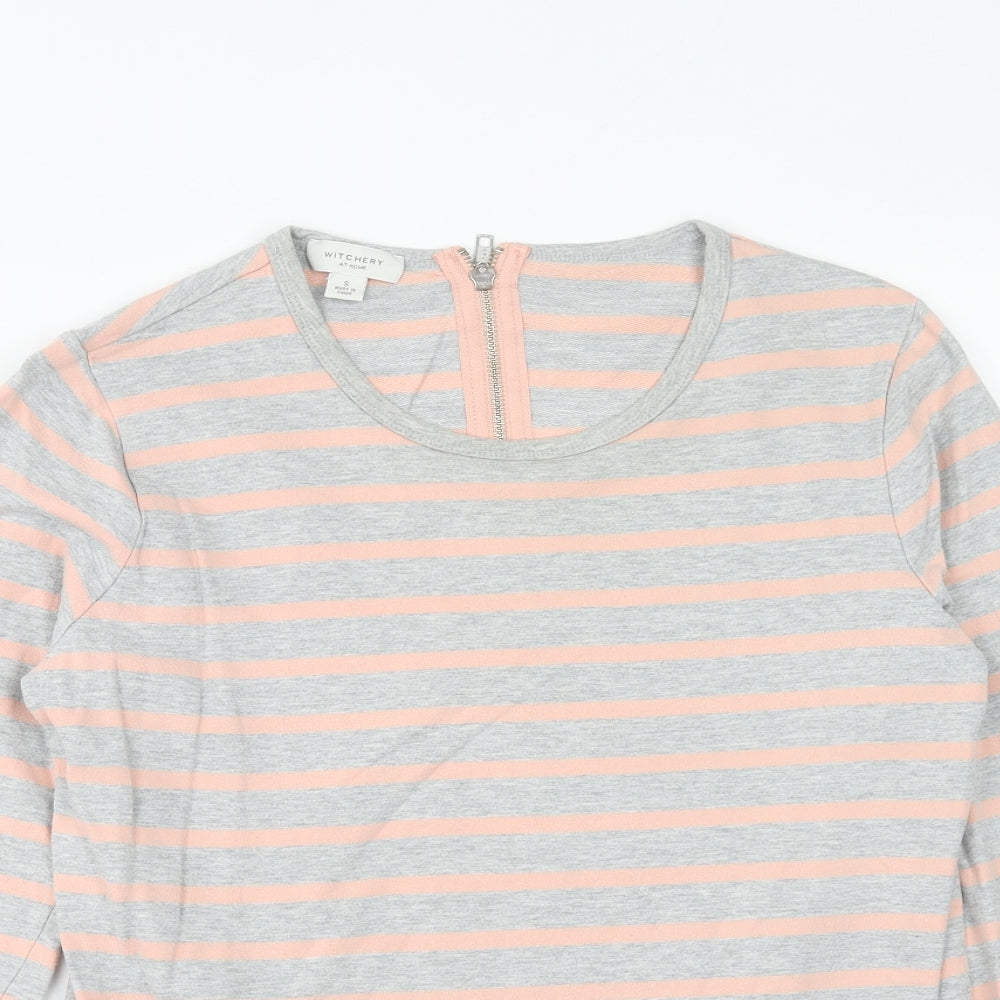 Witchery Womens Grey Striped Cotton Basic Blouse Size S Scoop Neck