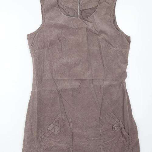 M&Co Womens Brown Cotton A-Line Size 14 Scoop Neck Zip