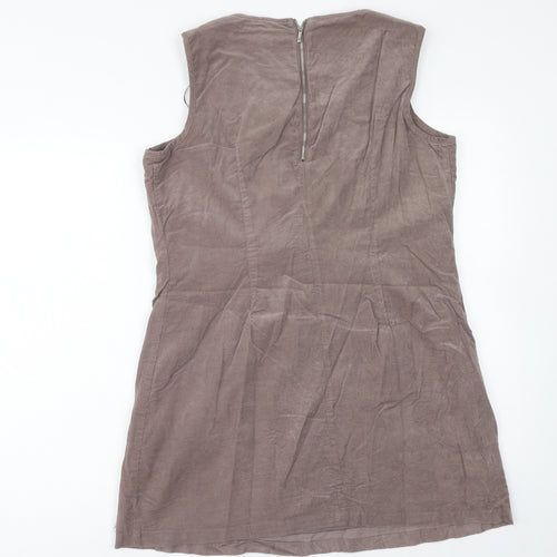 M&Co Womens Brown Cotton A-Line Size 14 Scoop Neck Zip