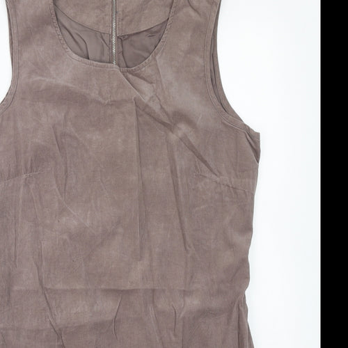M&Co Womens Brown Cotton A-Line Size 14 Scoop Neck Zip