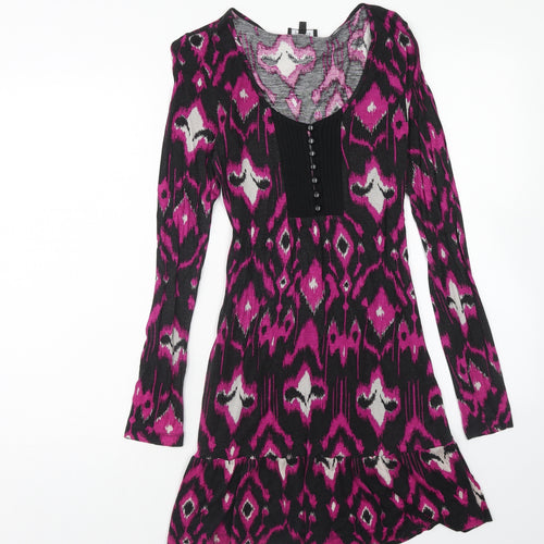 Papaya Womens Purple Geometric Viscose A-Line Size 10 Scoop Neck Tie - Drop hem