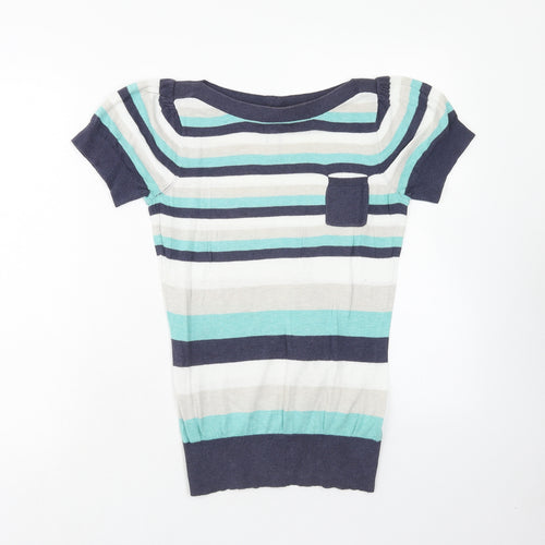 Dorothy Perkins Womens Multicoloured Striped Cotton Basic Blouse Size 10 Round Neck