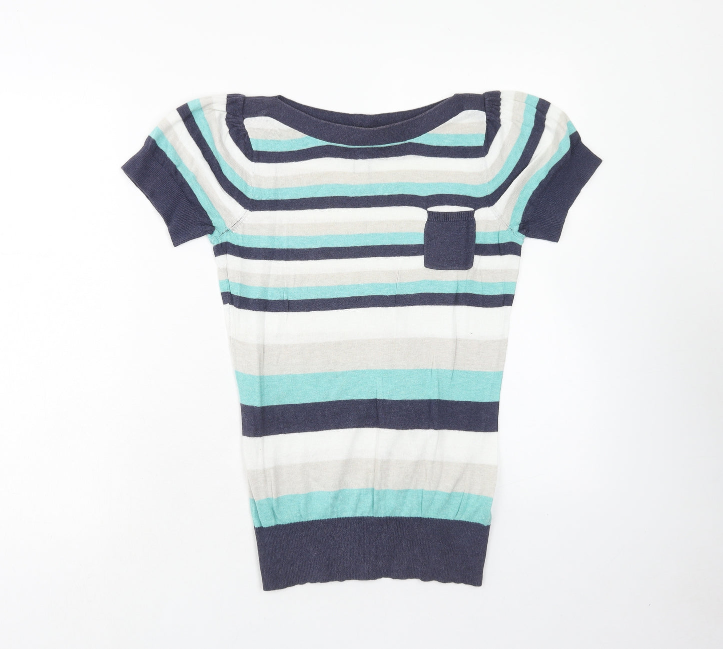 Dorothy Perkins Womens Multicoloured Striped Cotton Basic Blouse Size 10 Round Neck