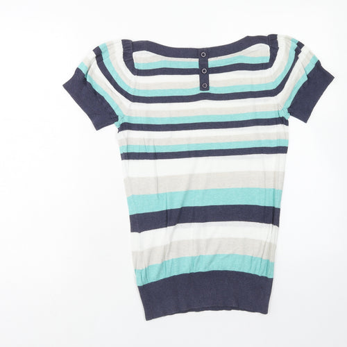 Dorothy Perkins Womens Multicoloured Striped Cotton Basic Blouse Size 10 Round Neck