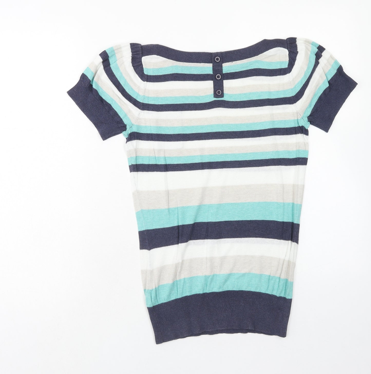 Dorothy Perkins Womens Multicoloured Striped Cotton Basic Blouse Size 10 Round Neck