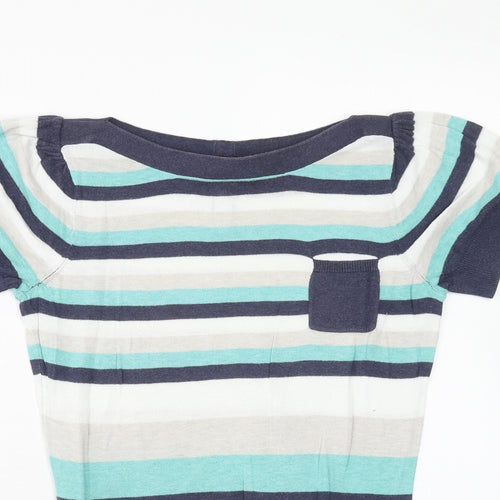 Dorothy Perkins Womens Multicoloured Striped Cotton Basic Blouse Size 10 Round Neck