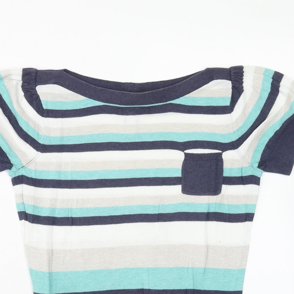 Dorothy Perkins Womens Multicoloured Striped Cotton Basic Blouse Size 10 Round Neck