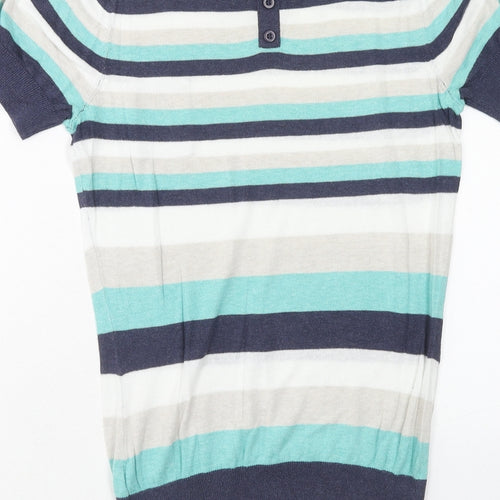 Dorothy Perkins Womens Multicoloured Striped Cotton Basic Blouse Size 10 Round Neck