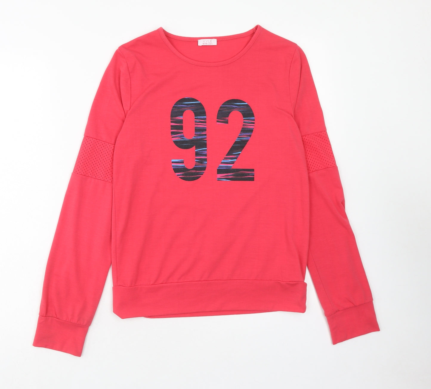M&Co Girls Pink Polyester Basic T-Shirt Size 13 Years Crew Neck Pullover - 92 Print