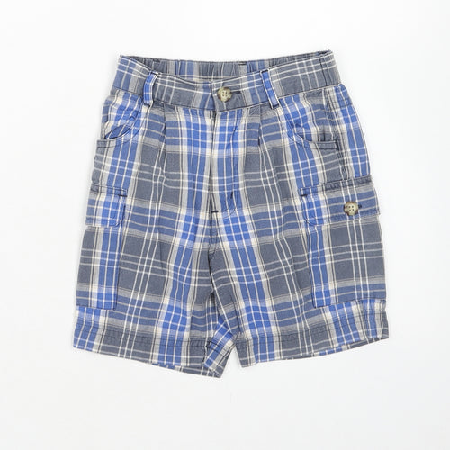 NEXT Boys Blue Plaid Cotton Cargo Shorts Size 2 Years Regular Zip