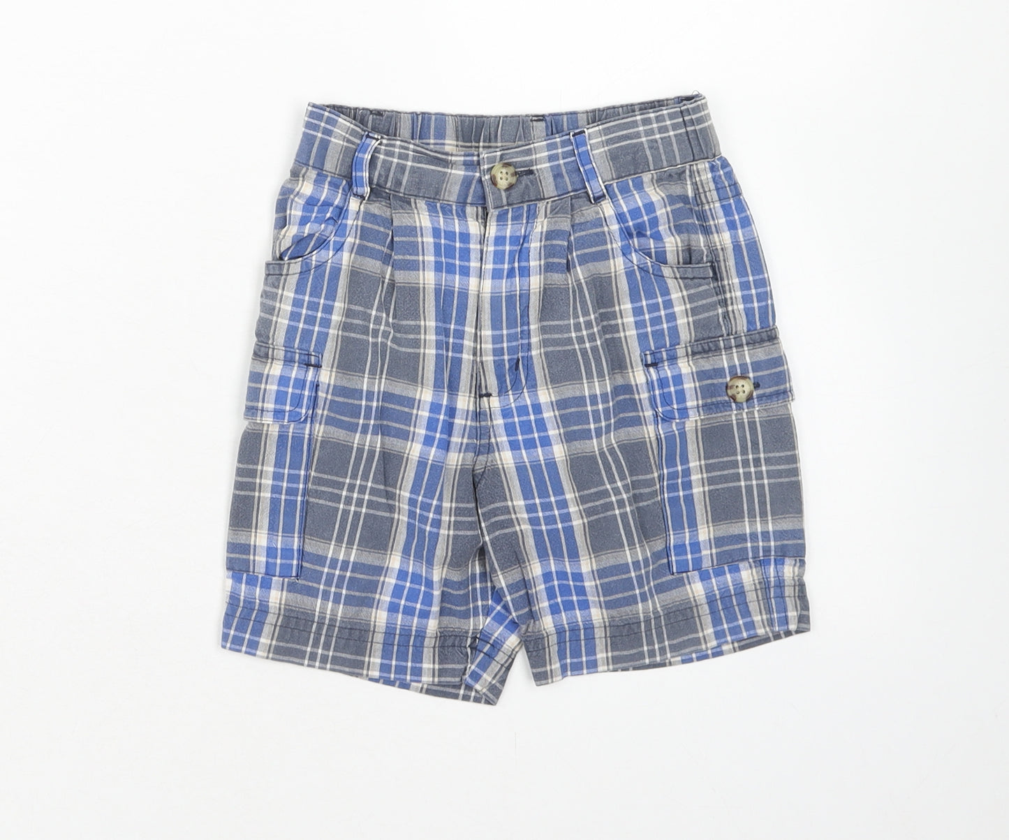 NEXT Boys Blue Plaid Cotton Cargo Shorts Size 2 Years Regular Zip