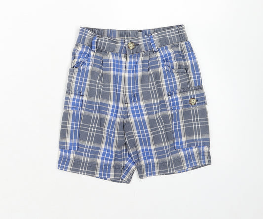 NEXT Boys Blue Plaid Cotton Cargo Shorts Size 2 Years Regular Zip
