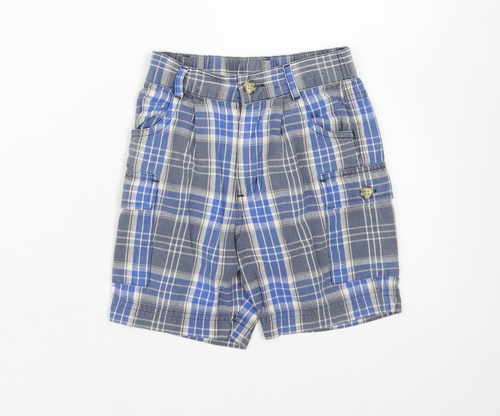 NEXT Boys Blue Plaid Cotton Cargo Shorts Size 2 Years Regular Zip