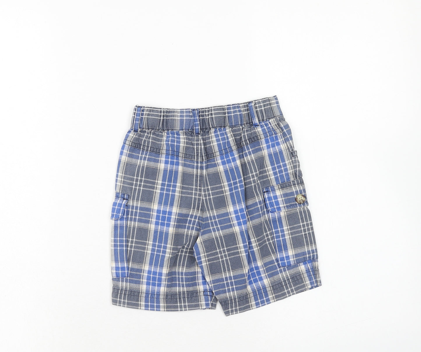 NEXT Boys Blue Plaid Cotton Cargo Shorts Size 2 Years Regular Zip
