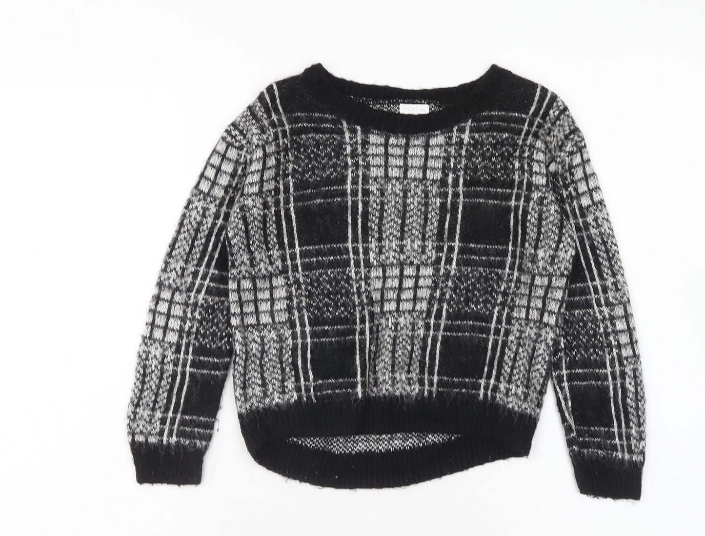 F&F Girls Black Round Neck Plaid Acrylic Pullover Jumper Size 6-7 Years Pullover