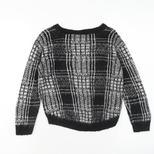 F&F Girls Black Round Neck Plaid Acrylic Pullover Jumper Size 6-7 Years Pullover