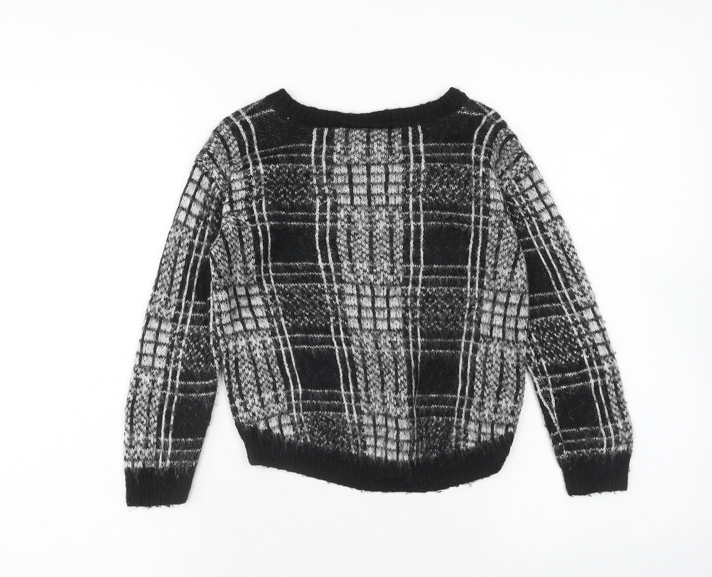 F&F Girls Black Round Neck Plaid Acrylic Pullover Jumper Size 6-7 Years Pullover