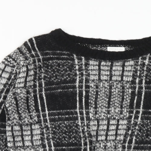 F&F Girls Black Round Neck Plaid Acrylic Pullover Jumper Size 6-7 Years Pullover