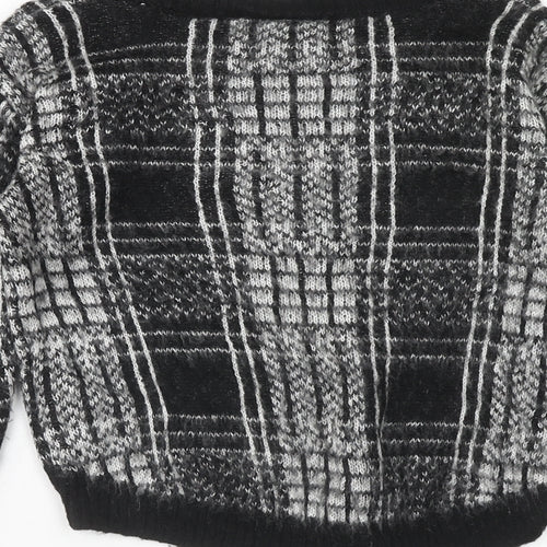F&F Girls Black Round Neck Plaid Acrylic Pullover Jumper Size 6-7 Years Pullover
