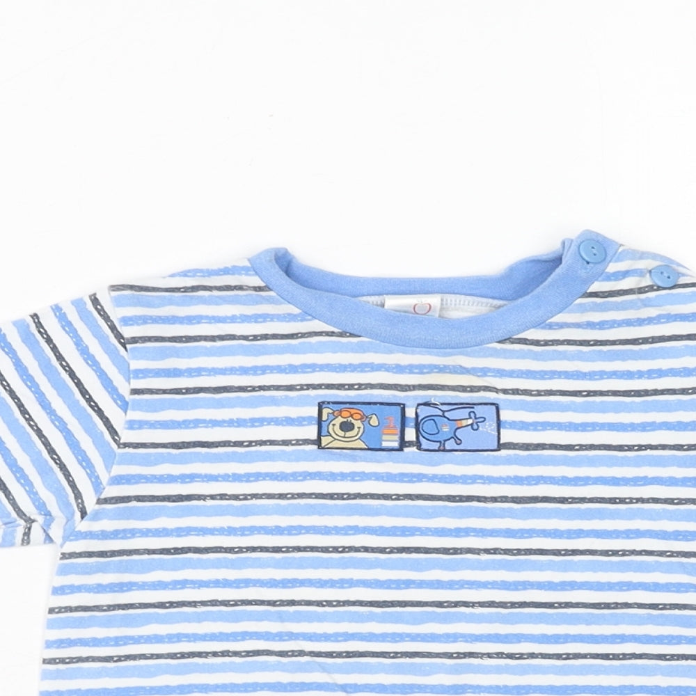 Adams Boys Blue Striped Cotton Basic T-Shirt Size 12-18 Months Round Neck Button
