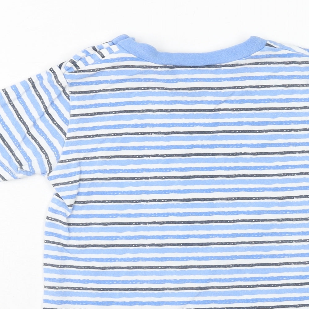 Adams Boys Blue Striped Cotton Basic T-Shirt Size 12-18 Months Round Neck Button