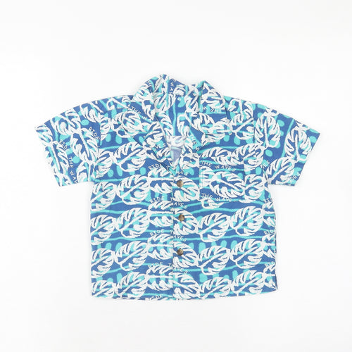 Mothercare Boys Blue Geometric Cotton Basic Button-Up Size 9-12 Months V-Neck Button