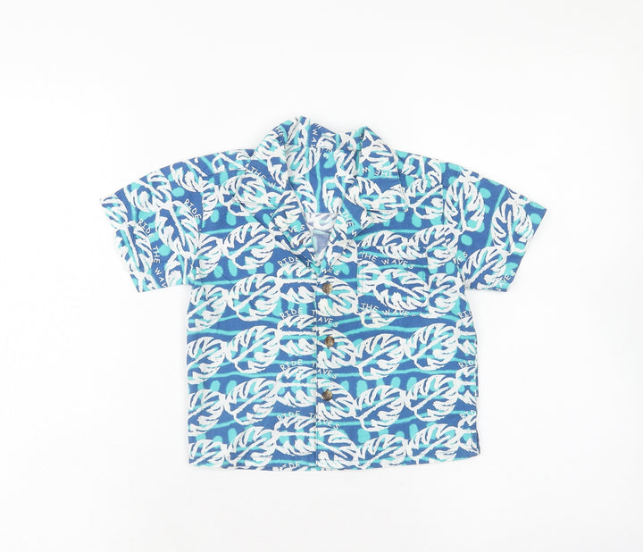 Mothercare Boys Blue Geometric Cotton Basic Button-Up Size 9-12 Months V-Neck Button