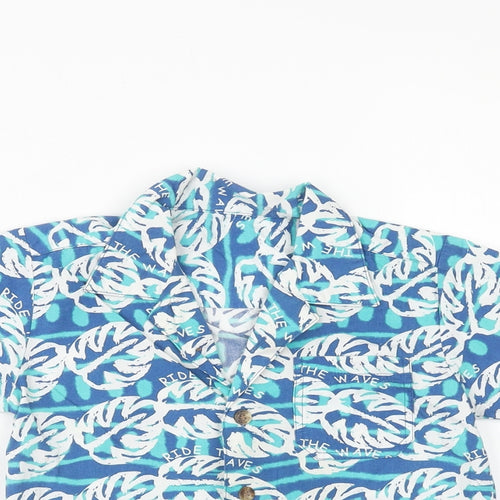 Mothercare Boys Blue Geometric Cotton Basic Button-Up Size 9-12 Months V-Neck Button