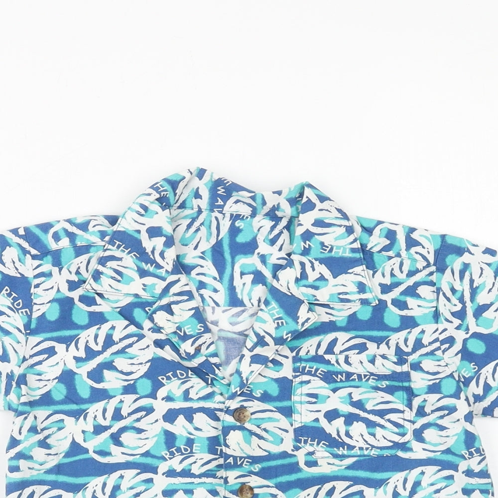 Mothercare Boys Blue Geometric Cotton Basic Button-Up Size 9-12 Months V-Neck Button