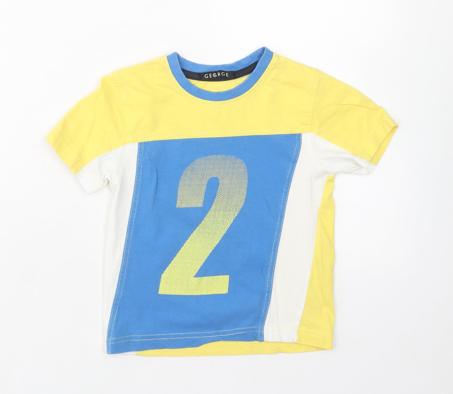 George Boys Yellow Cotton Basic T-Shirt Size 3-4 Years Round Neck Pullover