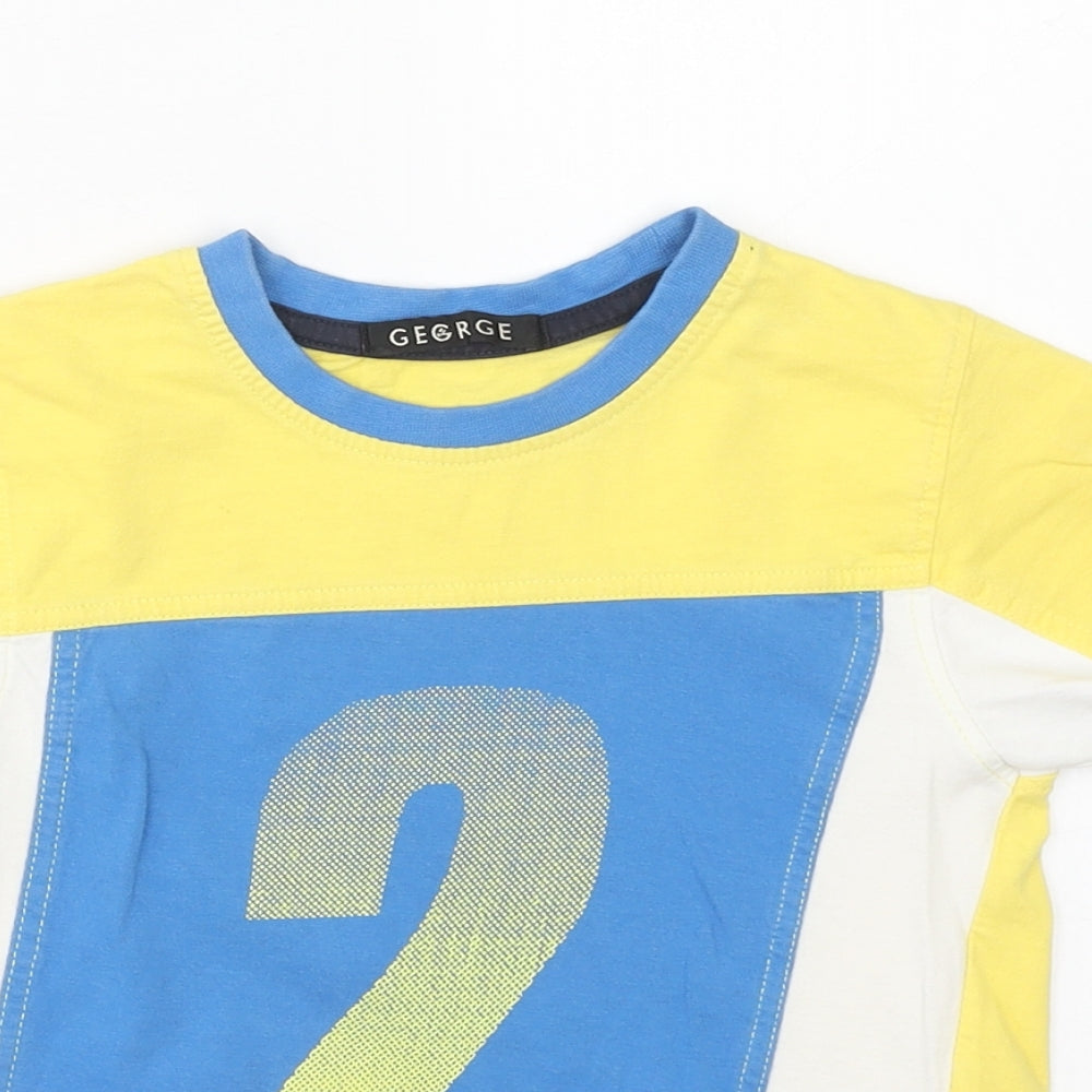 George Boys Yellow Cotton Basic T-Shirt Size 3-4 Years Round Neck Pullover