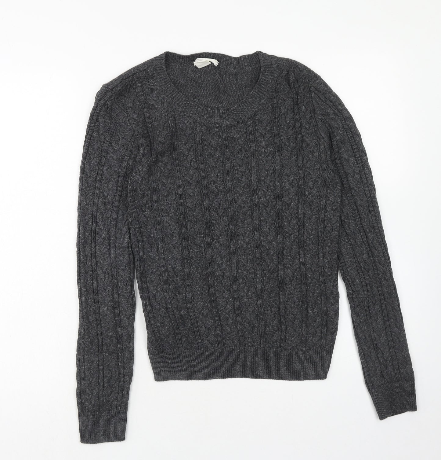 H&M Mens Grey Round Neck Acrylic Pullover Jumper Size S Long Sleeve