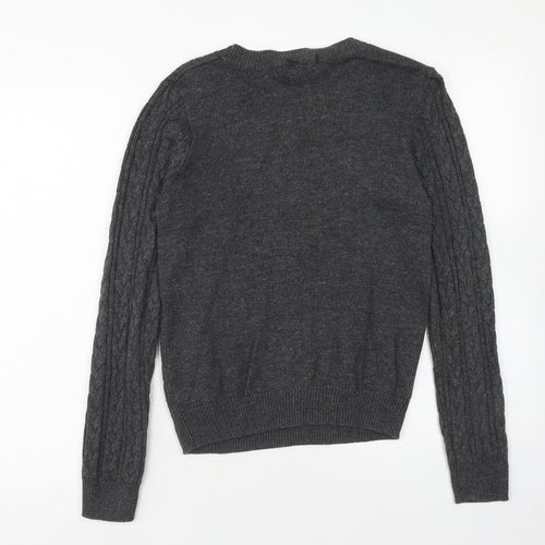 H&M Mens Grey Round Neck Acrylic Pullover Jumper Size S Long Sleeve