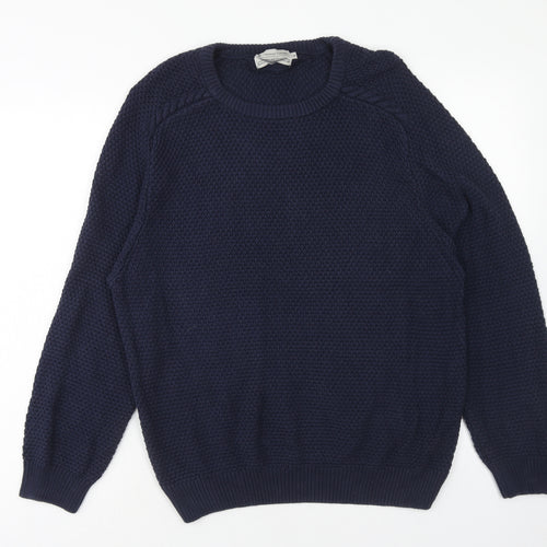 TU Mens Blue Round Neck Cotton Pullover Jumper Size M Long Sleeve