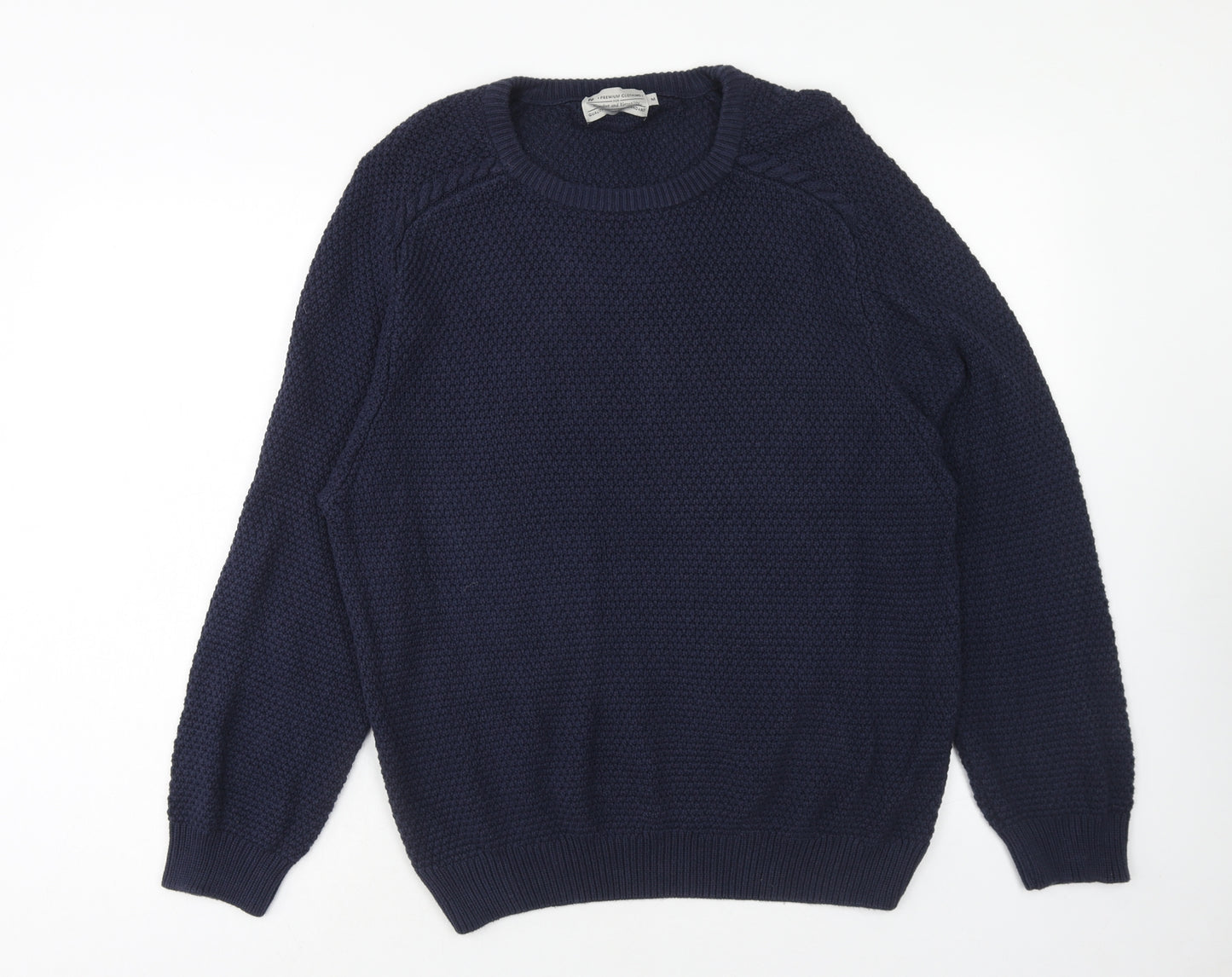 TU Mens Blue Round Neck Cotton Pullover Jumper Size M Long Sleeve