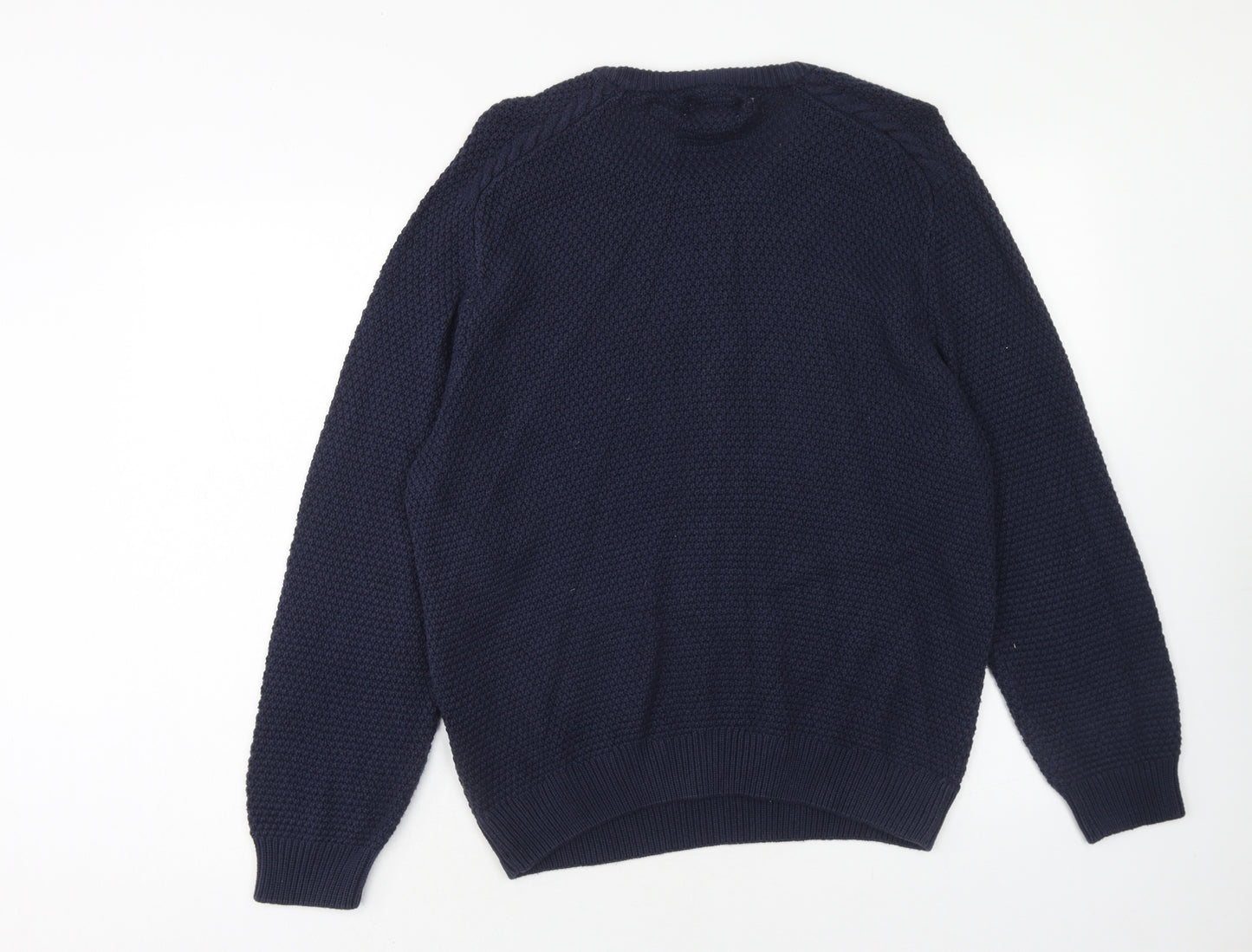 TU Mens Blue Round Neck Cotton Pullover Jumper Size M Long Sleeve