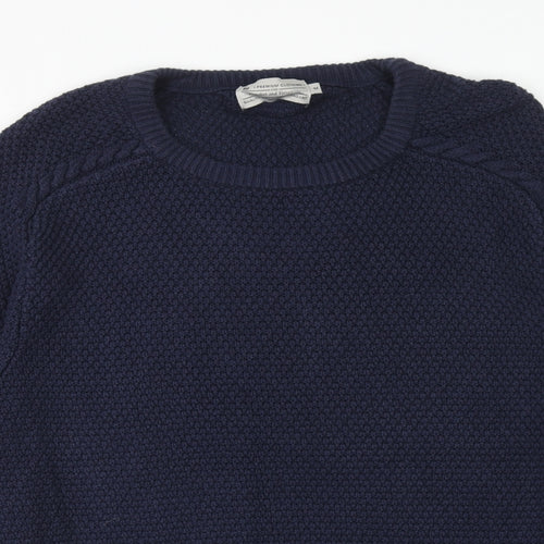 TU Mens Blue Round Neck Cotton Pullover Jumper Size M Long Sleeve