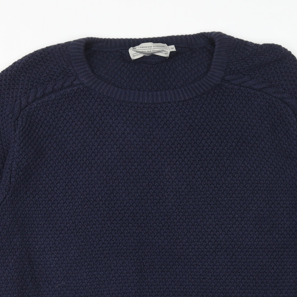 TU Mens Blue Round Neck Cotton Pullover Jumper Size M Long Sleeve