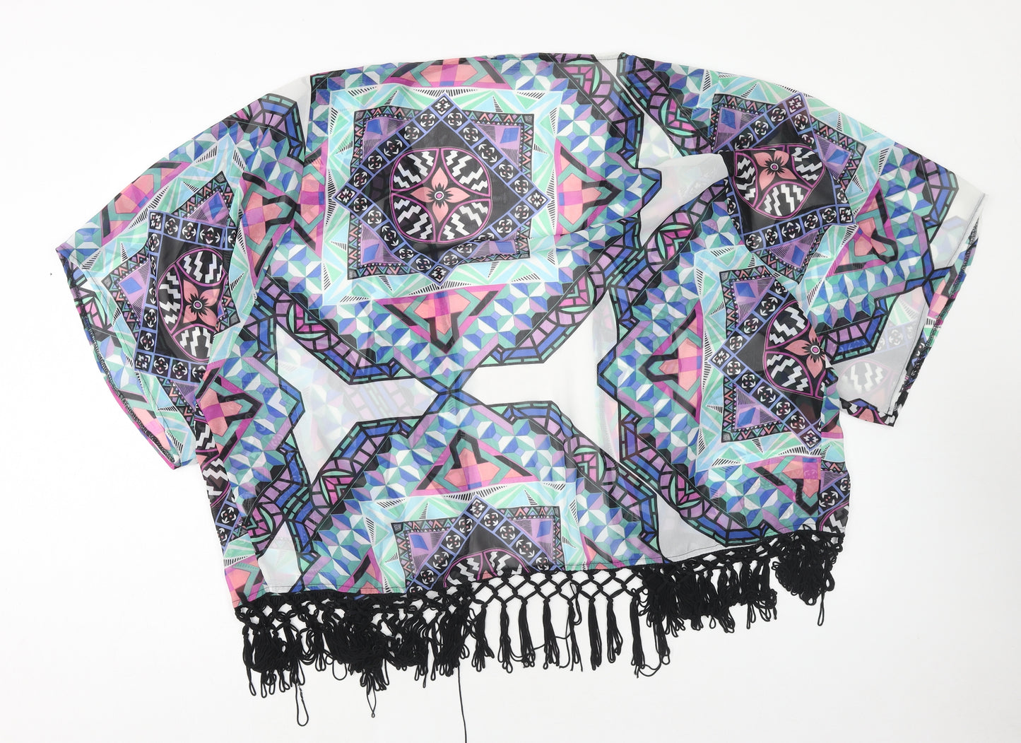 Atmosphere Womens Multicoloured Geometric Polyester Kimono Blouse Size L V-Neck
